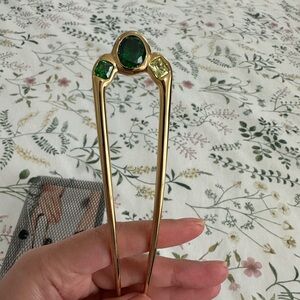 Deborah Pagani The Rocky Green Jewel and Gold Large Hairpin